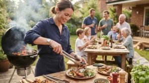 Serving grilled vegetables with precision instruments from a quality bbq tool set for gas grills.