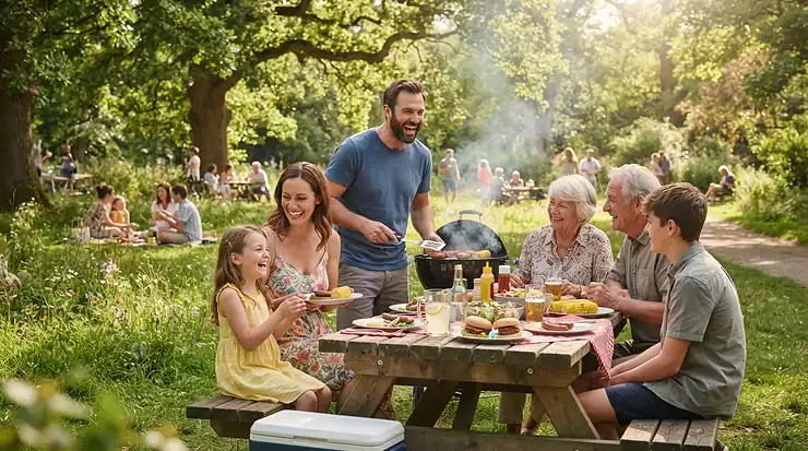 A portable long handle bbq tool set for charcoal grills packed for a family afternoon at a provincial park.